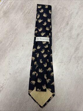Jim Thompson Black Silk Tie with Gold Elephant Motif